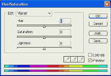 Окно управления командой Hue/Saturation
